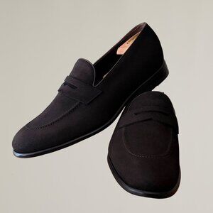 Men's Char Brown Calf Suede Penny Loafer – Handmade in Spain (US Size 16 EE)